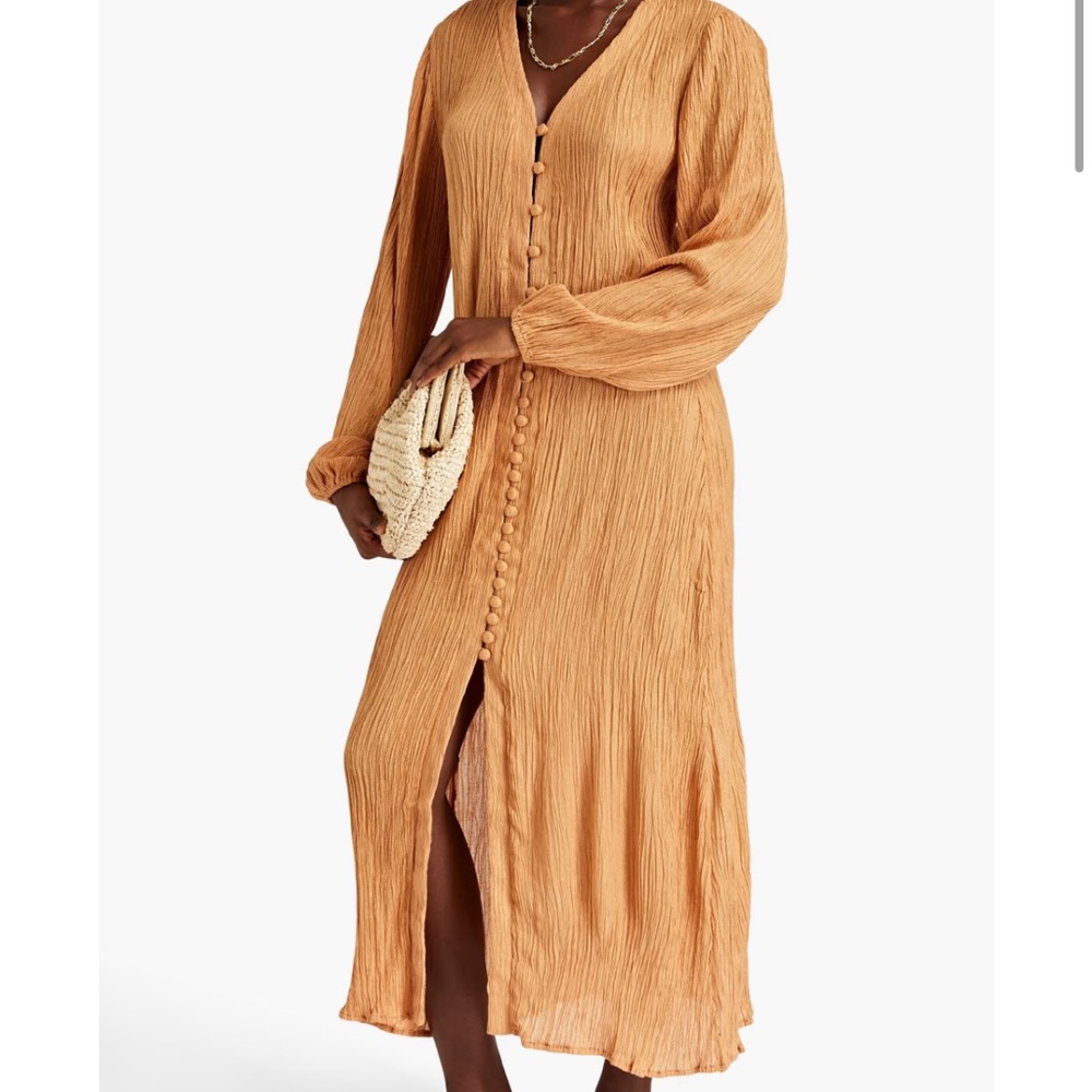 Savannah Morrow Crinkled bamboo and silk-blend midi shirt dress
